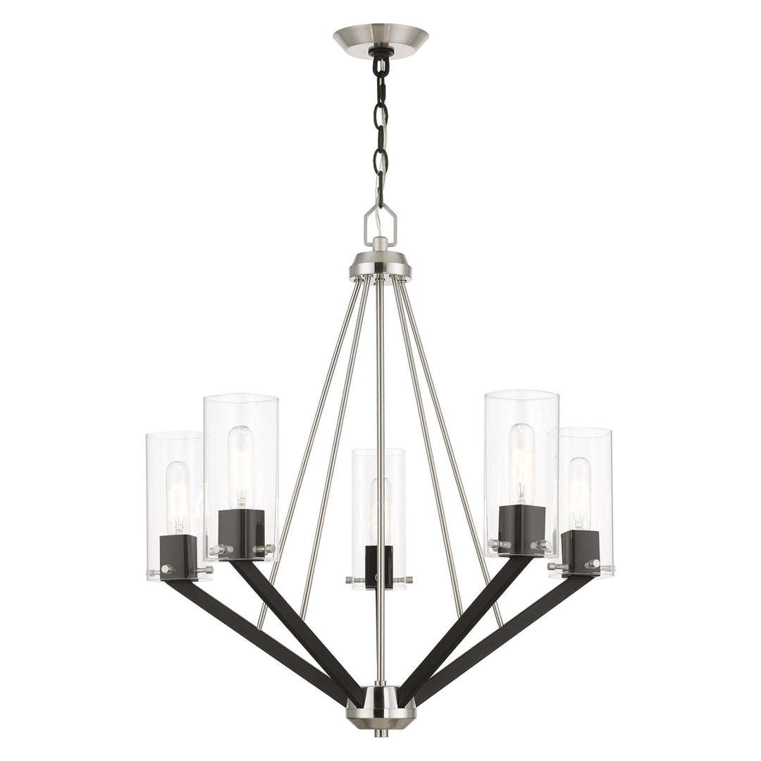 5 Light Brushed Nickel & Black Chandelier