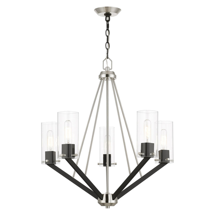 5 Light Brushed Nickel & Black Chandelier