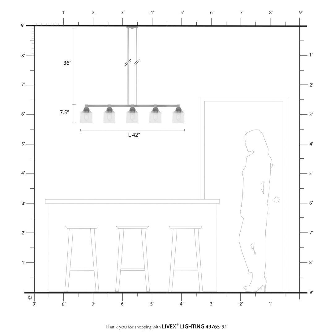5 Light Brushed Nickel Linear Chandelier