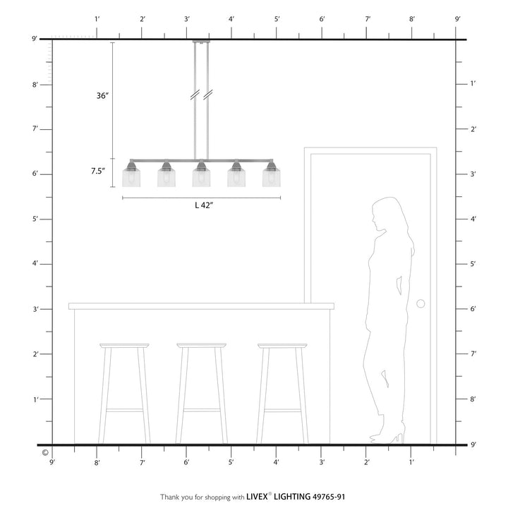 5 Light Brushed Nickel Linear Chandelier