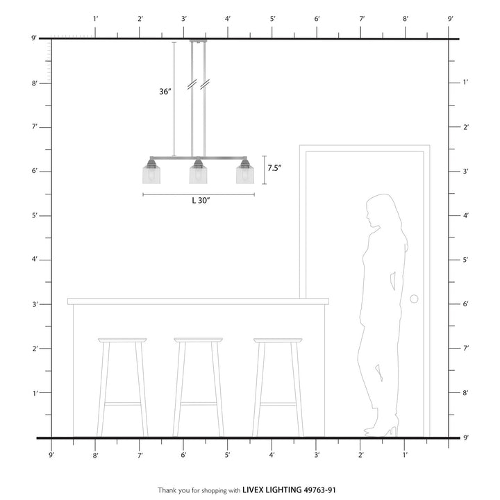 3 Light Brushed Nickel Linear Chandelier