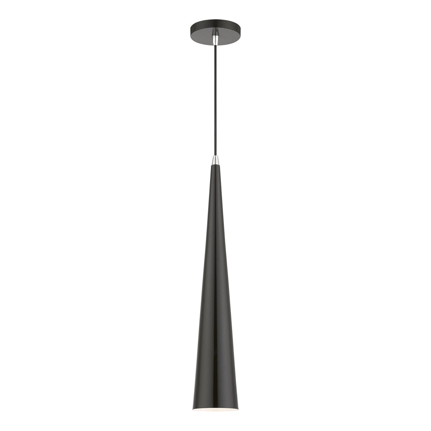 1 Light Shiny Black With Polished Chrome Accents Single Tall Pendant by Livex Lighting