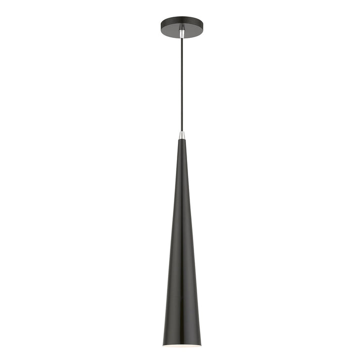 1 Light Shiny Black With Polished Chrome Accents Single Tall Pendant by Livex Lighting