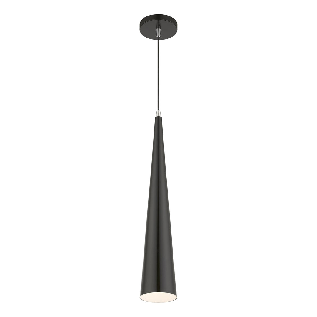 1 Light Shiny Black With Polished Chrome Accents Single Tall Pendant