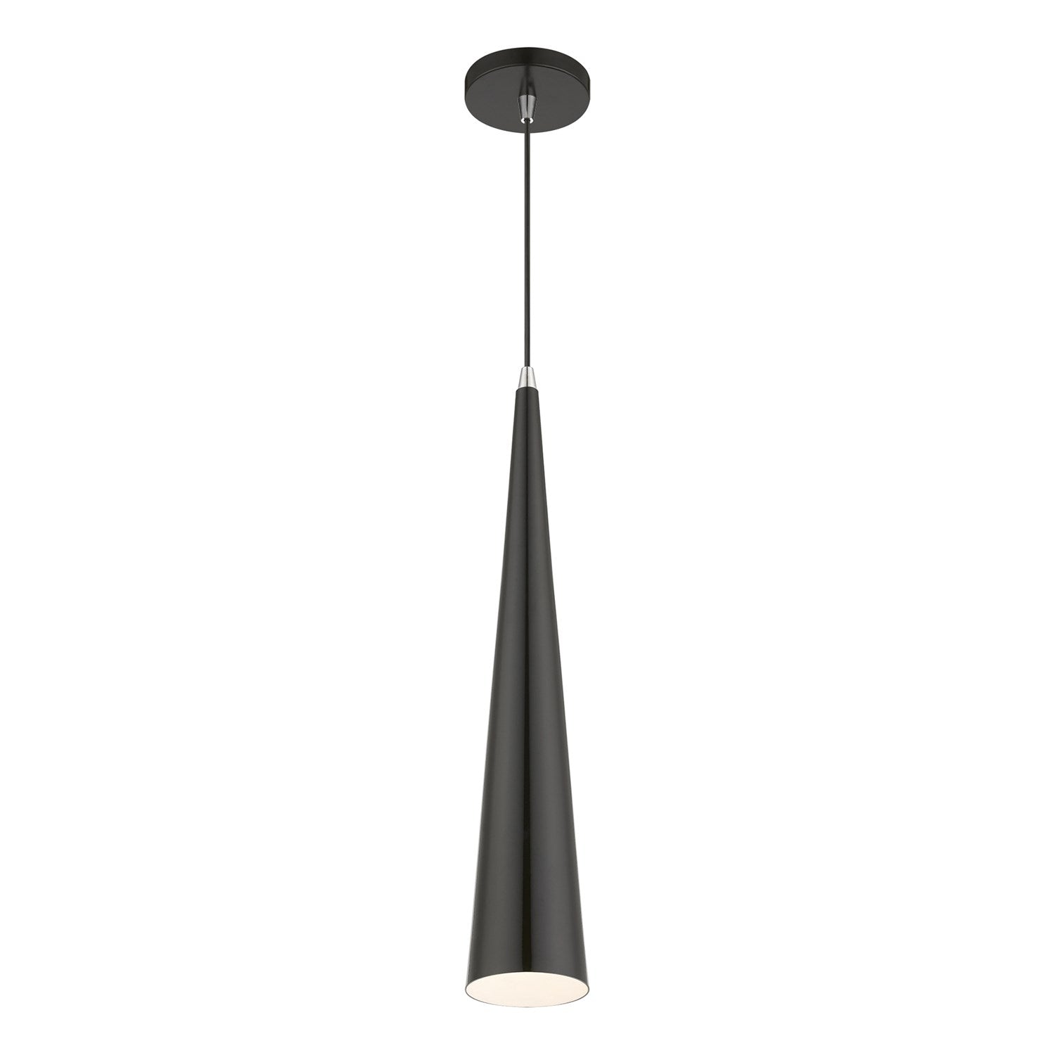 1 Light Shiny Black With Polished Chrome Accents Single Tall Pendant