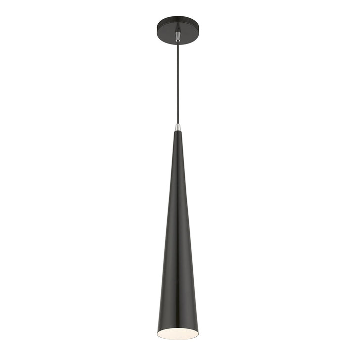 1 Light Shiny Black With Polished Chrome Accents Single Tall Pendant