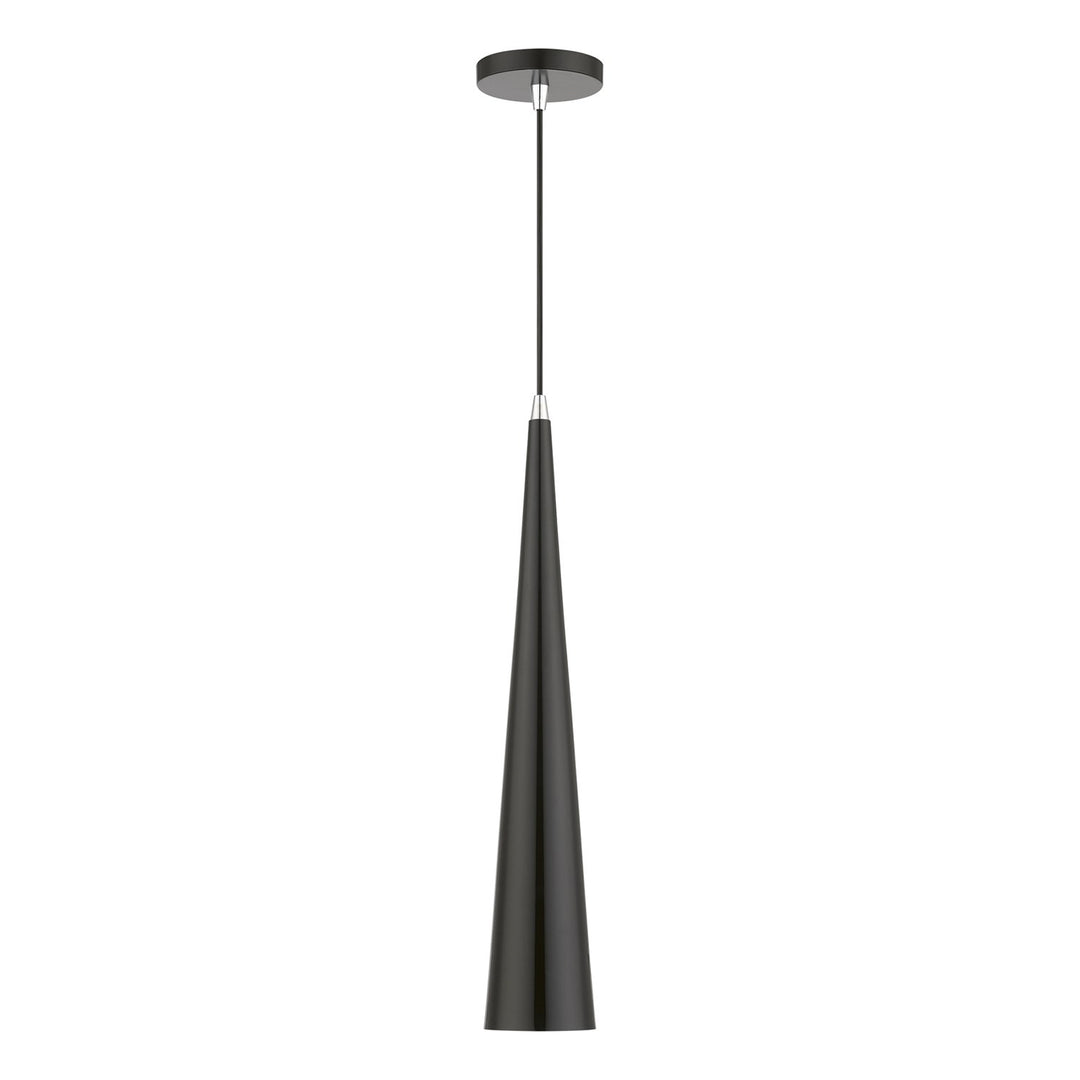 1 Light Shiny Black With Polished Chrome Accents Single Tall Pendant