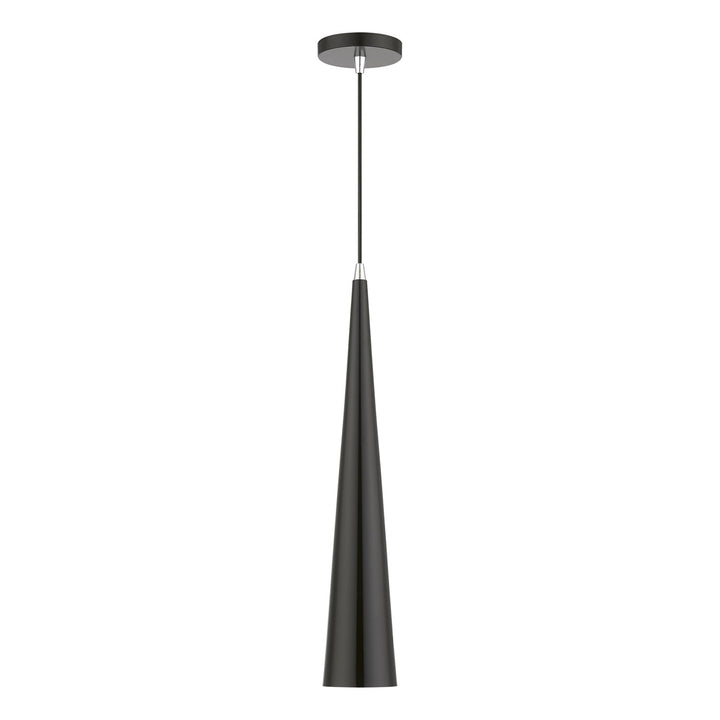 1 Light Shiny Black With Polished Chrome Accents Single Tall Pendant