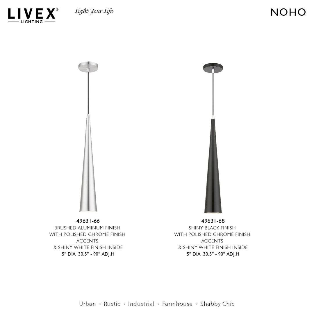 1 Light Brushed Aluminum With Polished Chrome Accents Single Tall Pendant