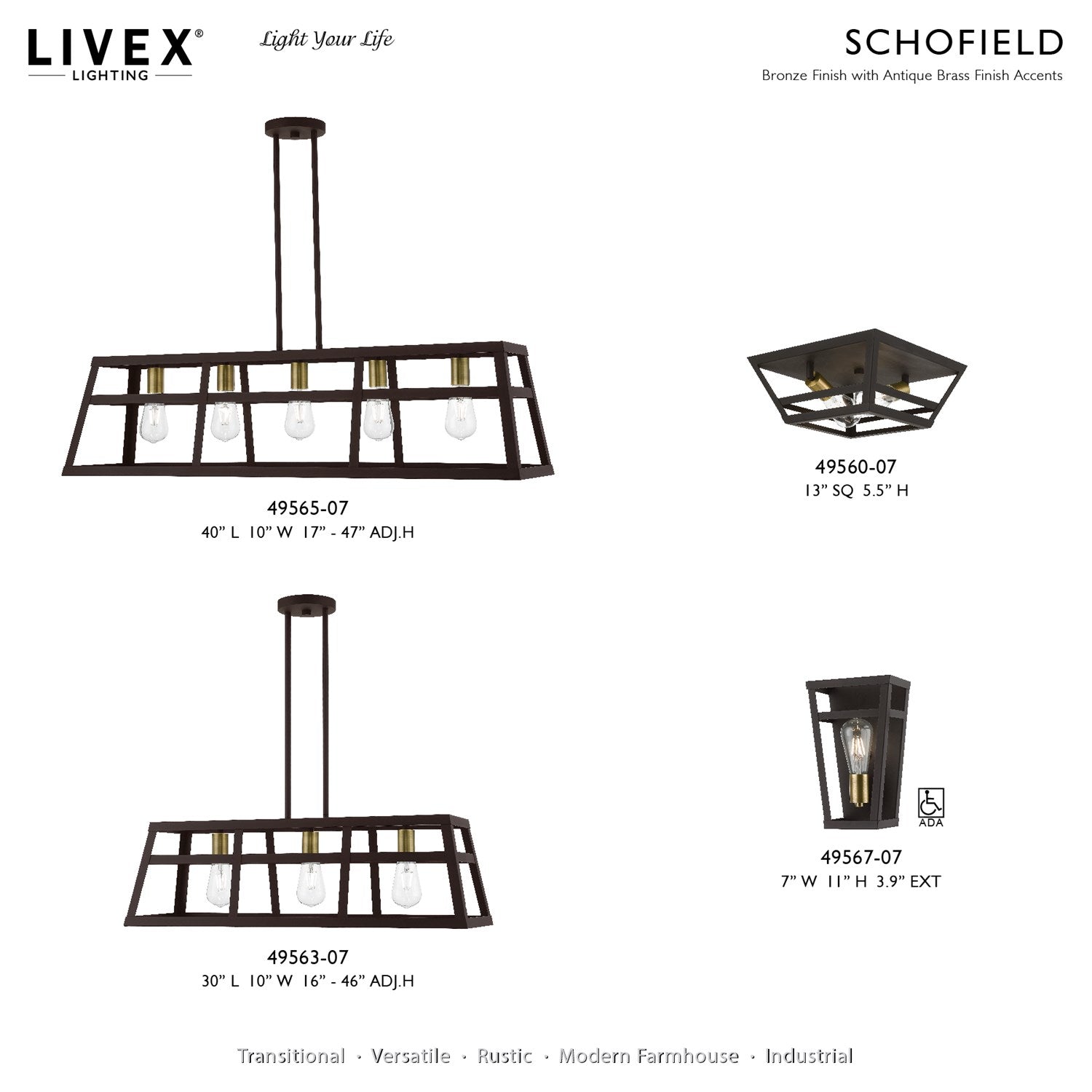 5 Light Bronze With Antique Brass Accents Linear Chandelier by Livex Lighting