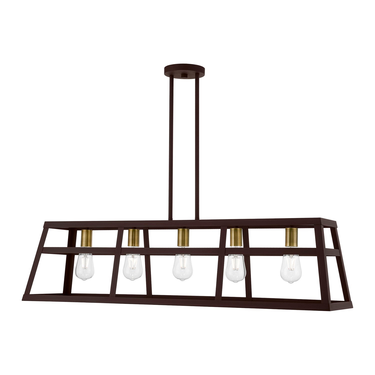 5 Light Bronze With Antique Brass Accents Linear Chandelier