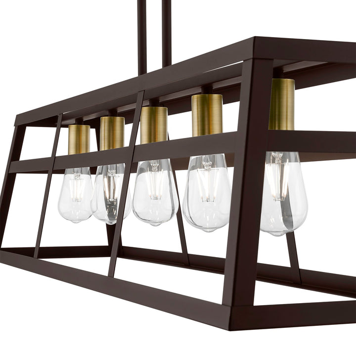 5 Light Bronze With Antique Brass Accents Linear Chandelier