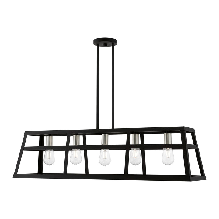 5 Light Black With Brushed Nickel Accents Linear Chandelier by Livex Lighting