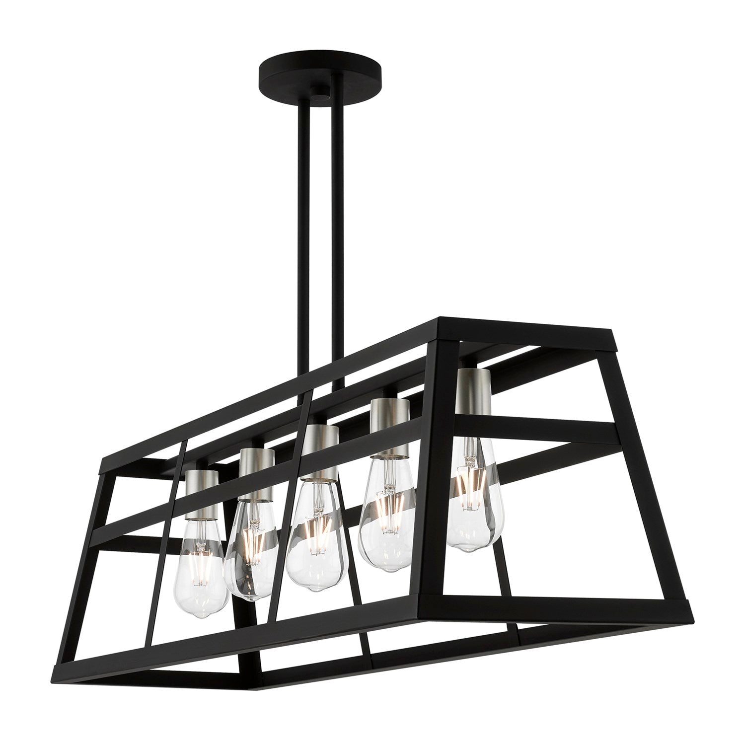 5 Light Black With Brushed Nickel Accents Linear Chandelier