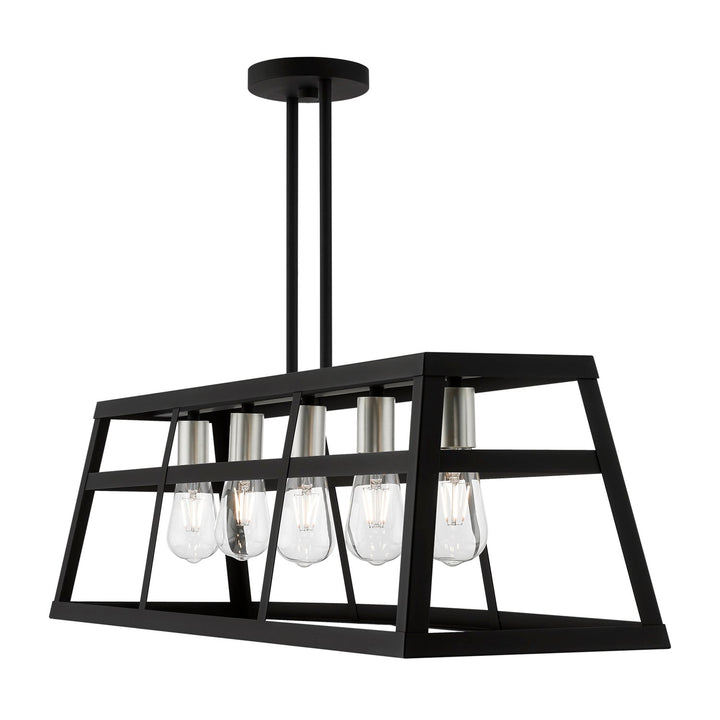 5 Light Black With Brushed Nickel Accents Linear Chandelier