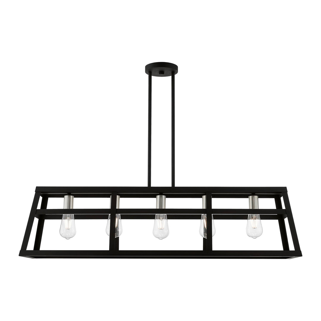 5 Light Black With Brushed Nickel Accents Linear Chandelier