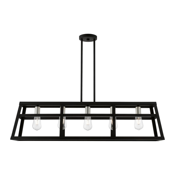 5 Light Black With Brushed Nickel Accents Linear Chandelier