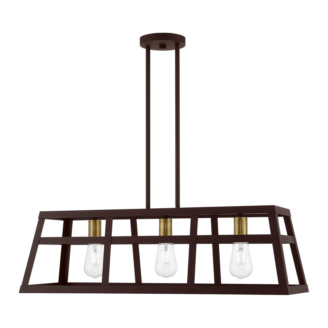 3 Light Bronze With Antique Brass Accents Linear Chandelier