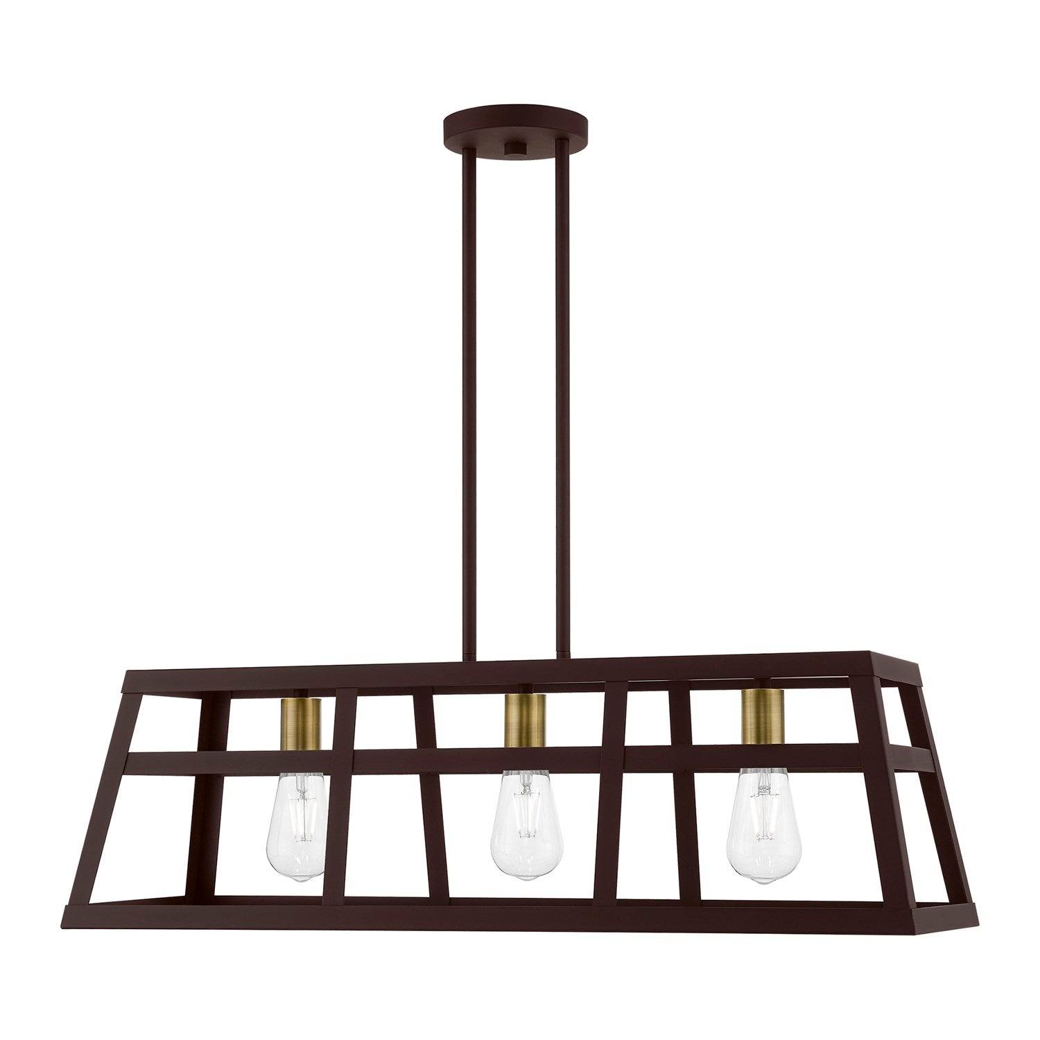 3 Light Bronze With Antique Brass Accents Linear Chandelier