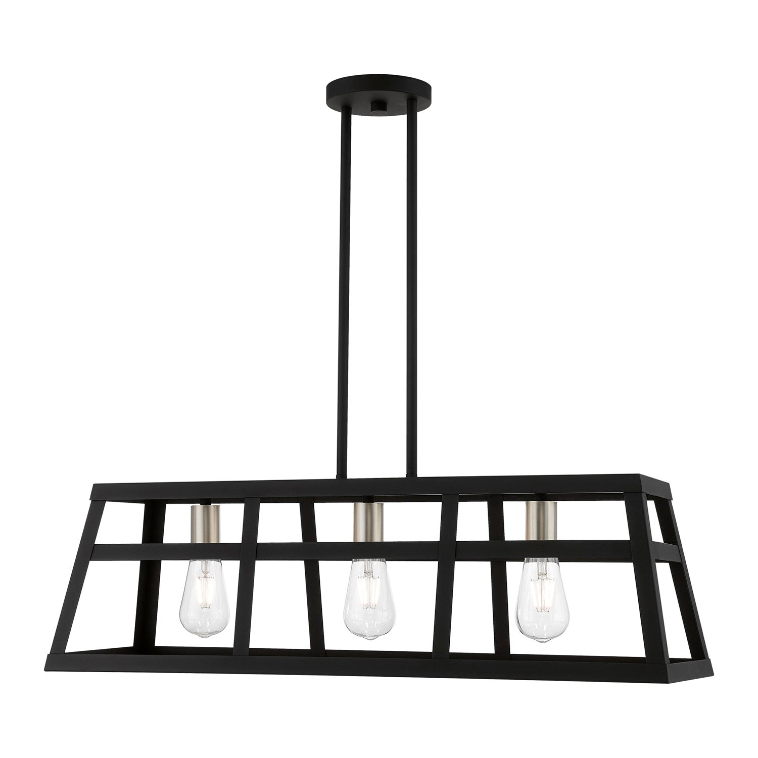 3 Light Black With Brushed Nickel Accents Linear Chandelier by Livex Lighting