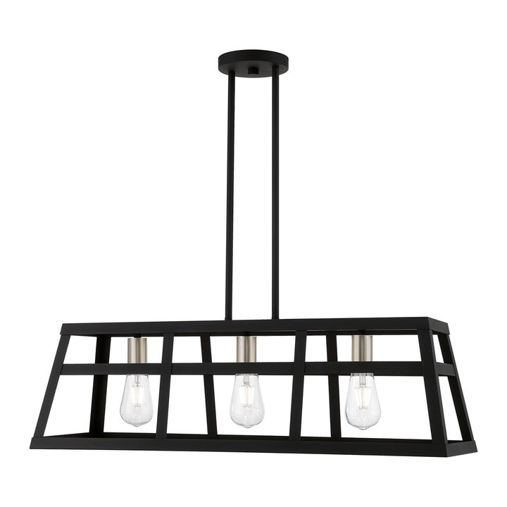 3 Light Black With Brushed Nickel Accents Linear Chandelier by Livex Lighting