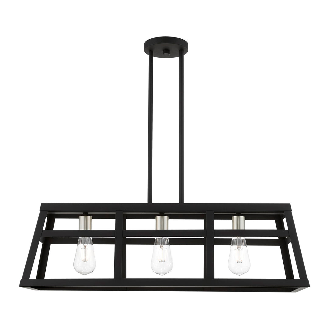 3 Light Black With Brushed Nickel Accents Linear Chandelier