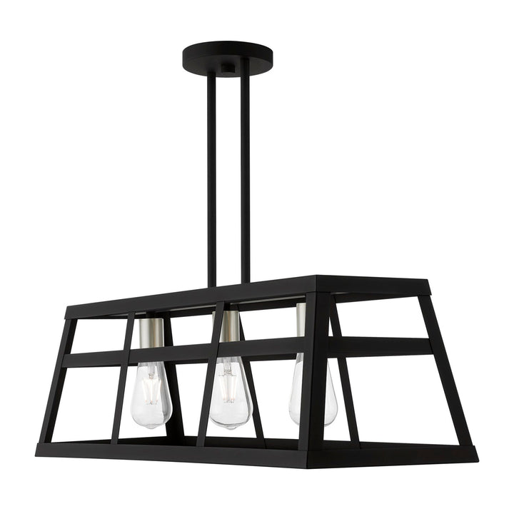 3 Light Black With Brushed Nickel Accents Linear Chandelier