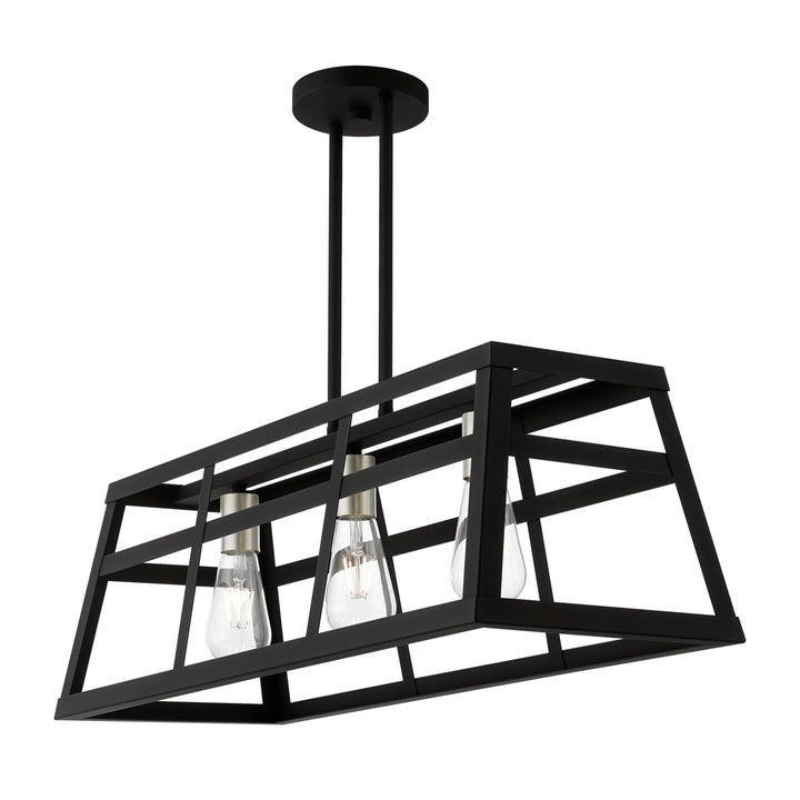 3 Light Black With Brushed Nickel Accents Linear Chandelier