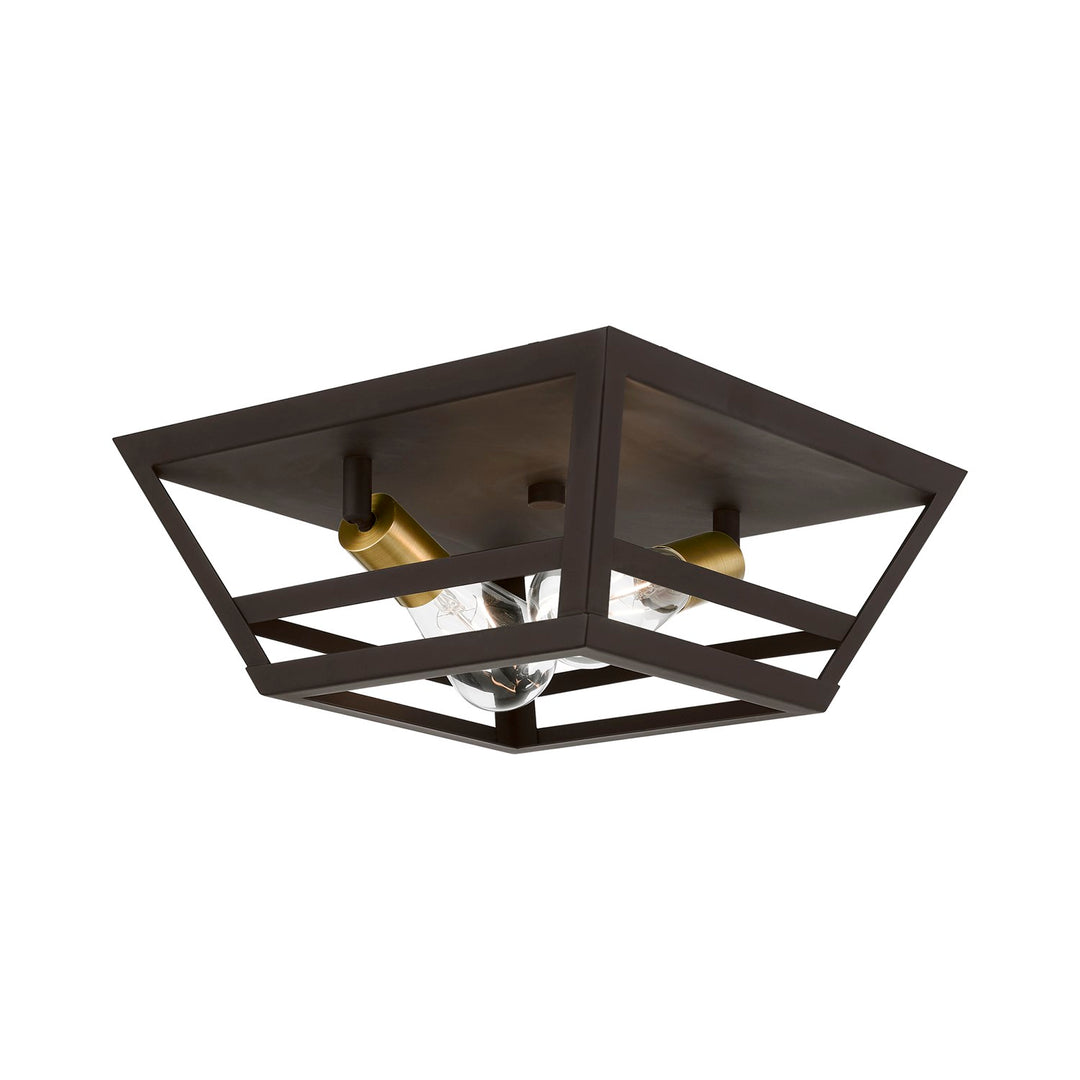 2 Light Bronze With Antique Brass Accents Flush Mount