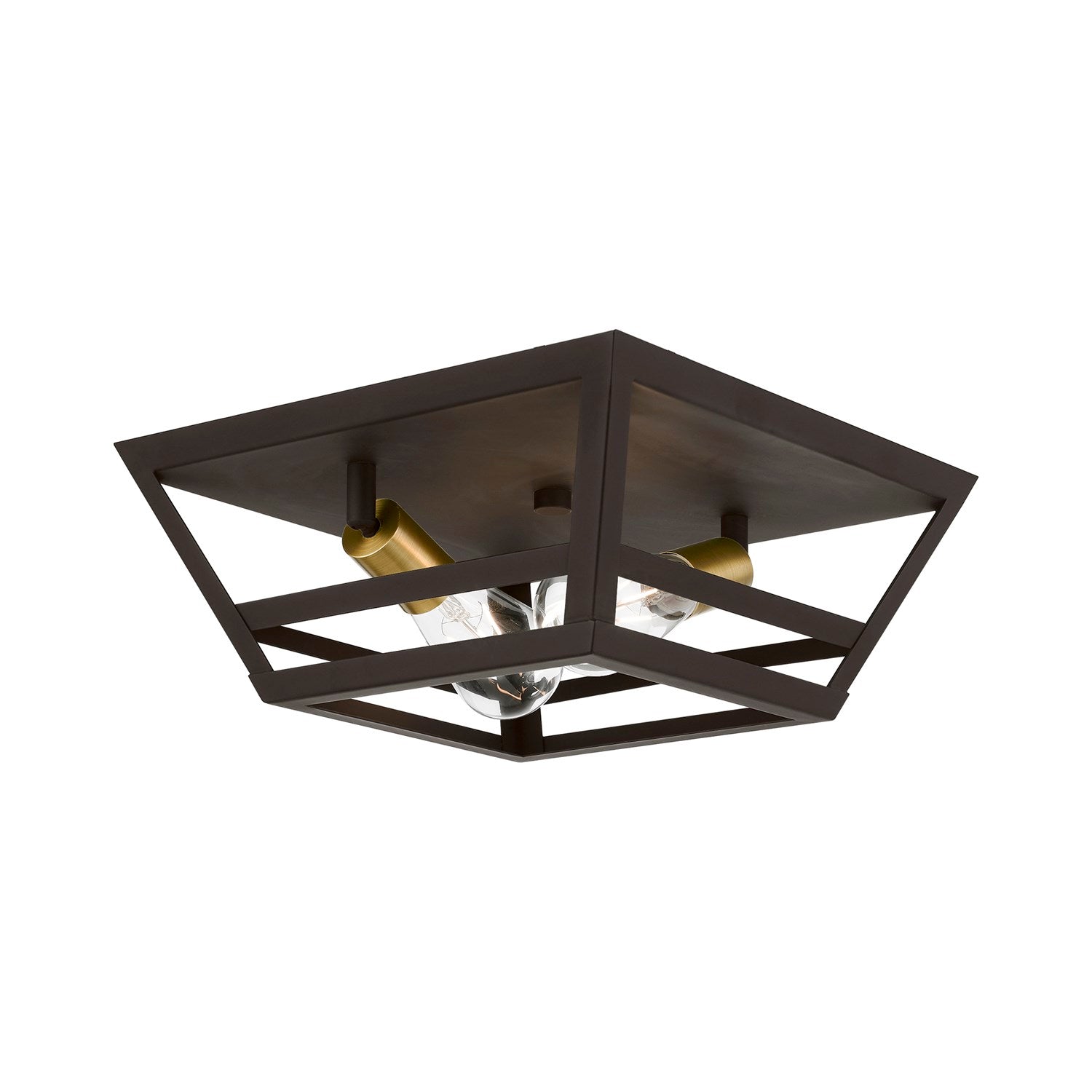 2 Light Bronze With Antique Brass Accents Flush Mount