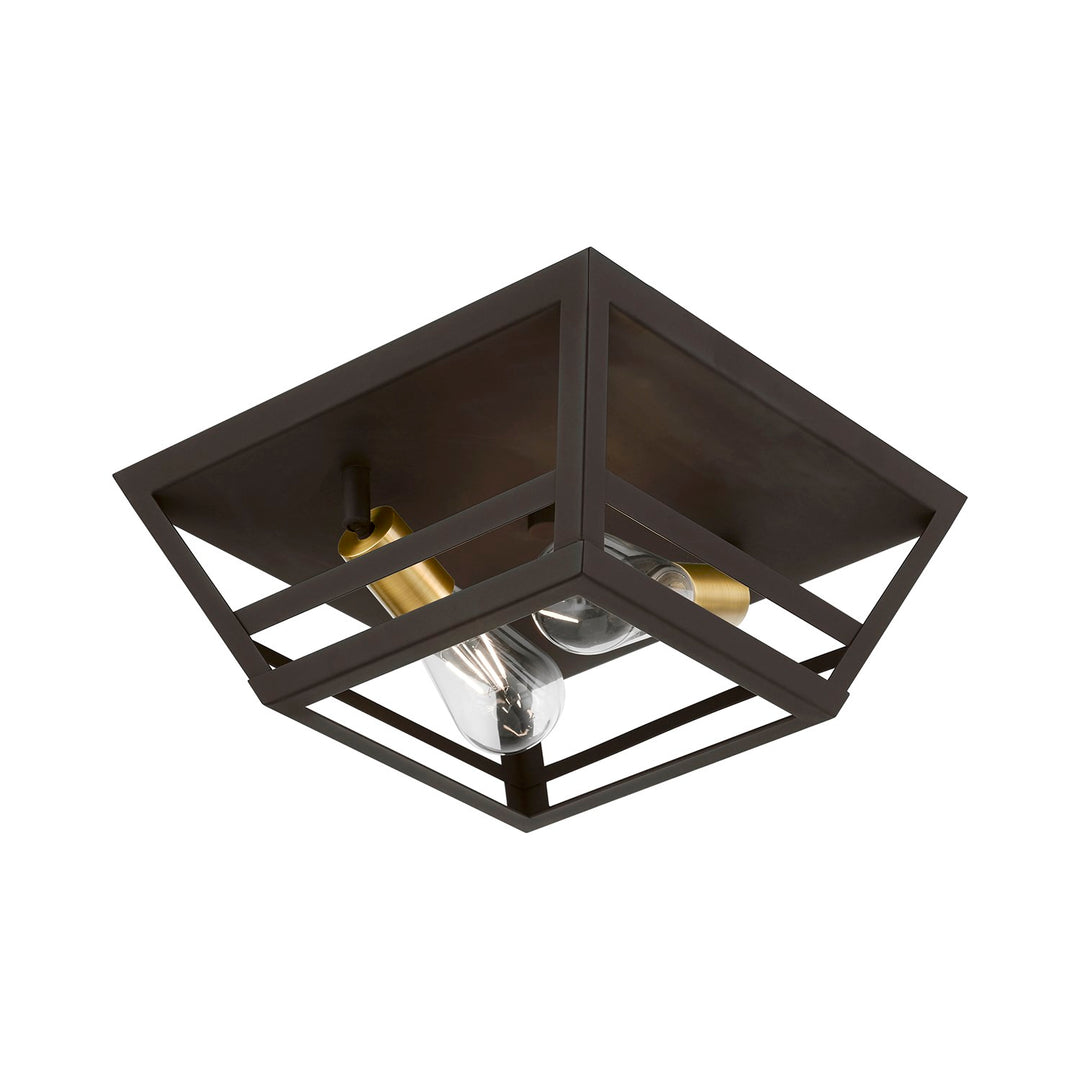 2 Light Bronze With Antique Brass Accents Flush Mount