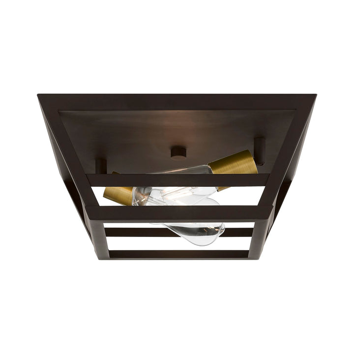 2 Light Bronze With Antique Brass Accents Flush Mount