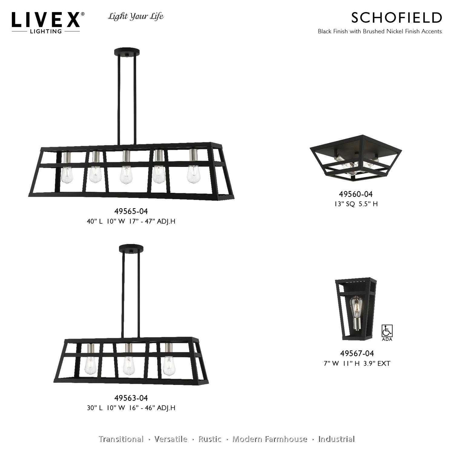 2 Light Black With Brushed Nickel Accents Flush Mount