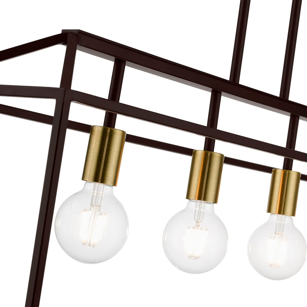 4 Light Bronze With Antique Brass Accents Linear Chandelier