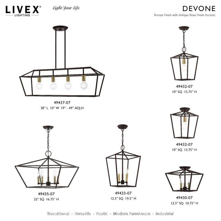 4 Light Bronze With Antique Brass Accents Linear Chandelier