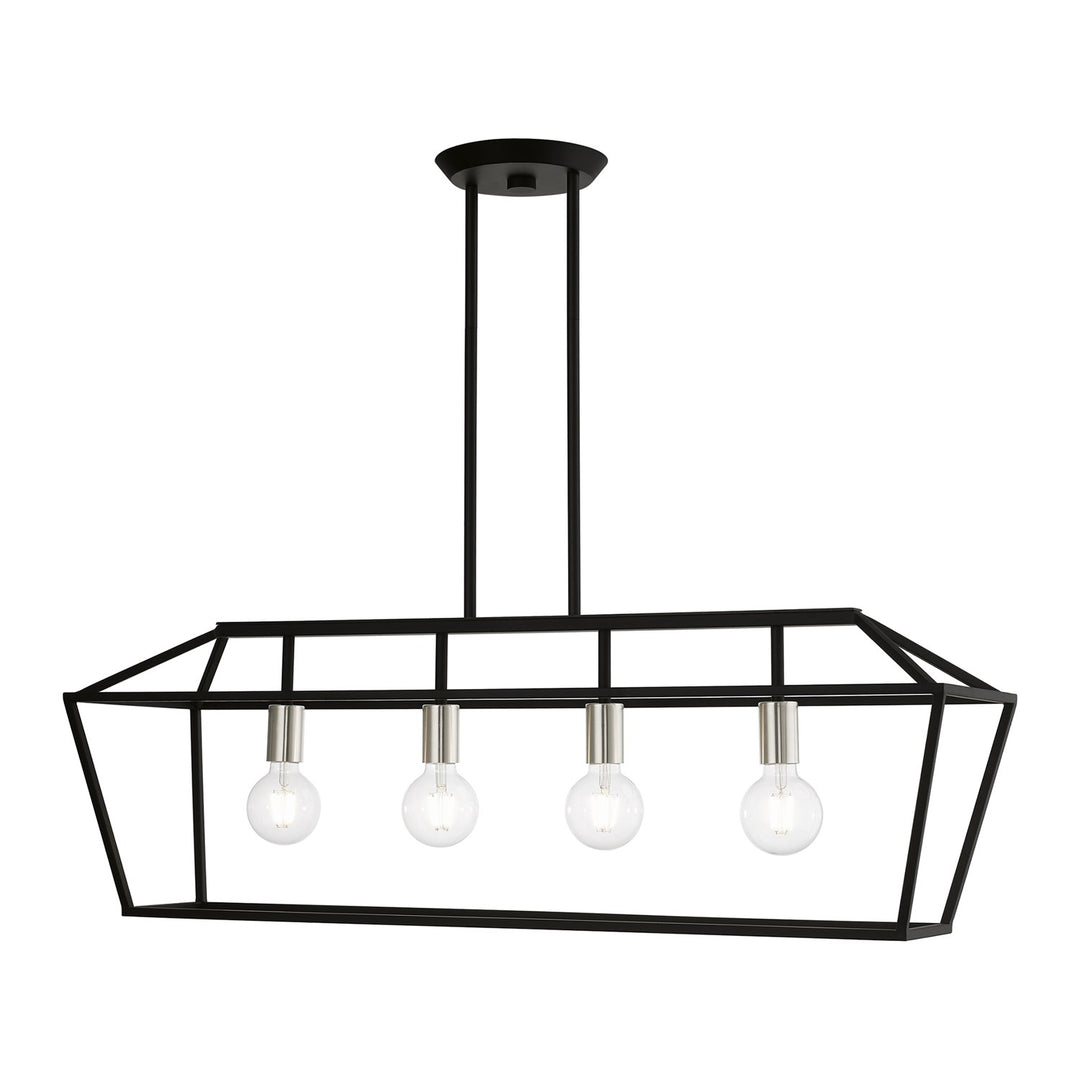 4 Light Black With Brushed Nickel Accents Linear Chandelier by Livex Lighting
