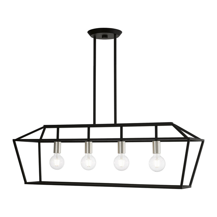 4 Light Black With Brushed Nickel Accents Linear Chandelier by Livex Lighting