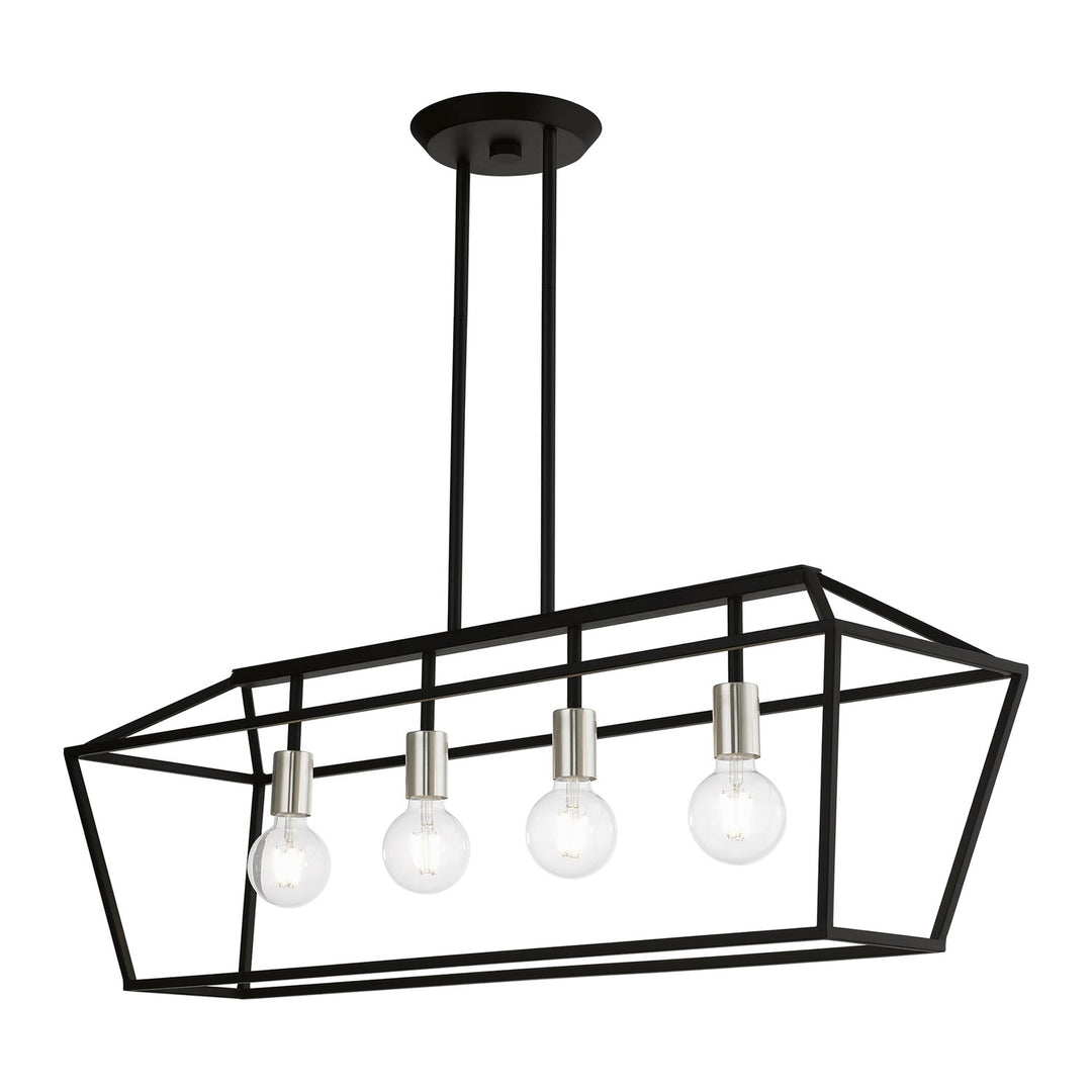 4 Light Black With Brushed Nickel Accents Linear Chandelier