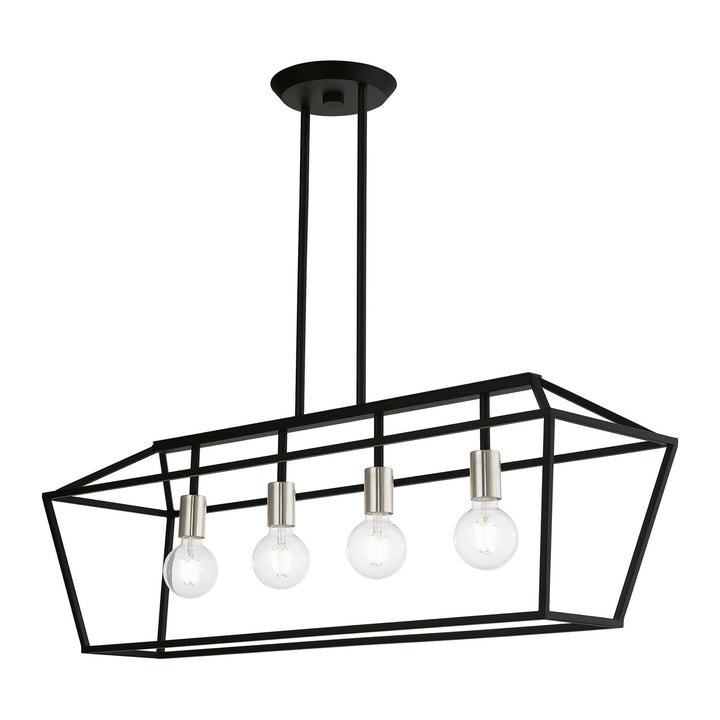 4 Light Black With Brushed Nickel Accents Linear Chandelier