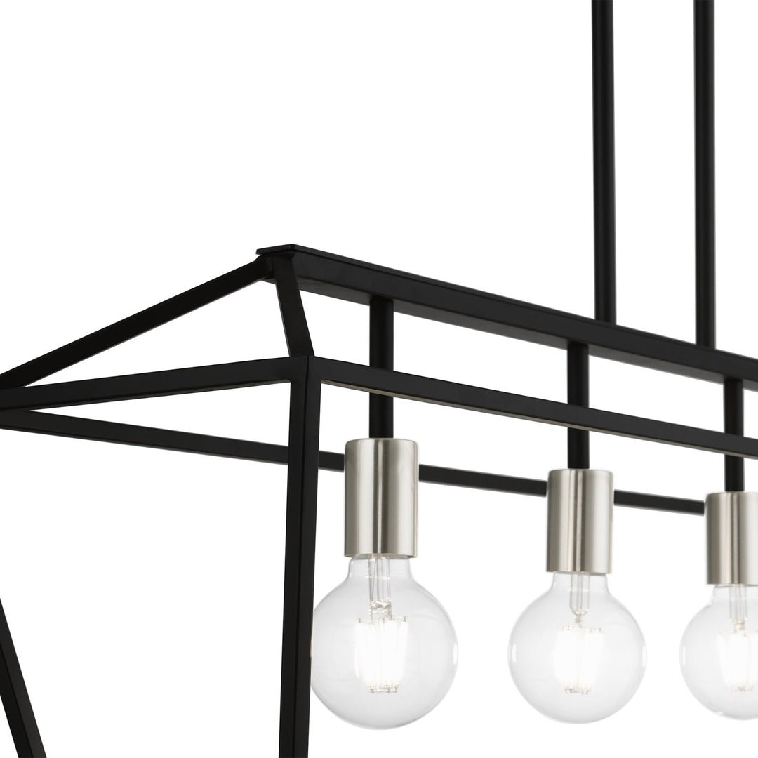 4 Light Black With Brushed Nickel Accents Linear Chandelier