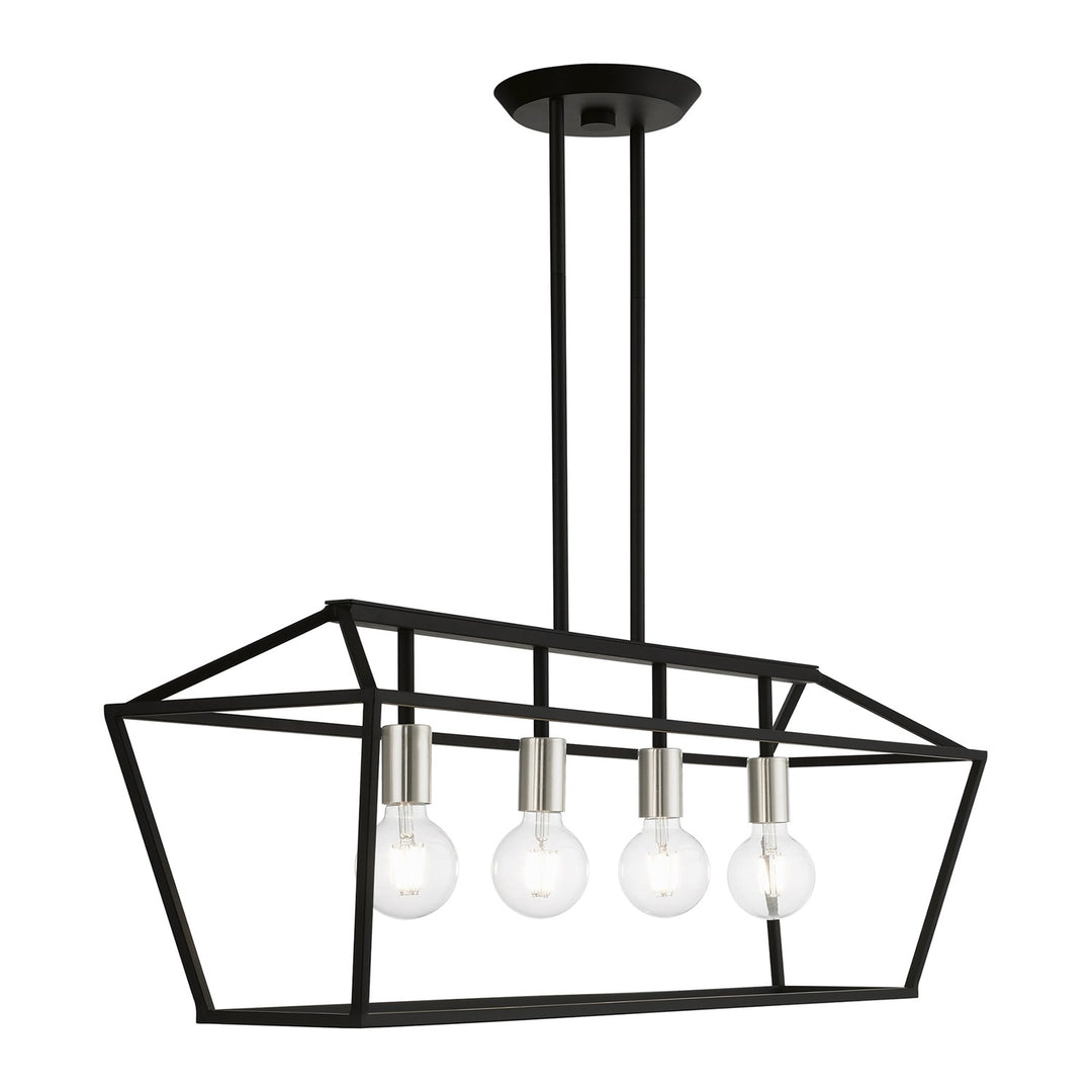 4 Light Black With Brushed Nickel Accents Linear Chandelier