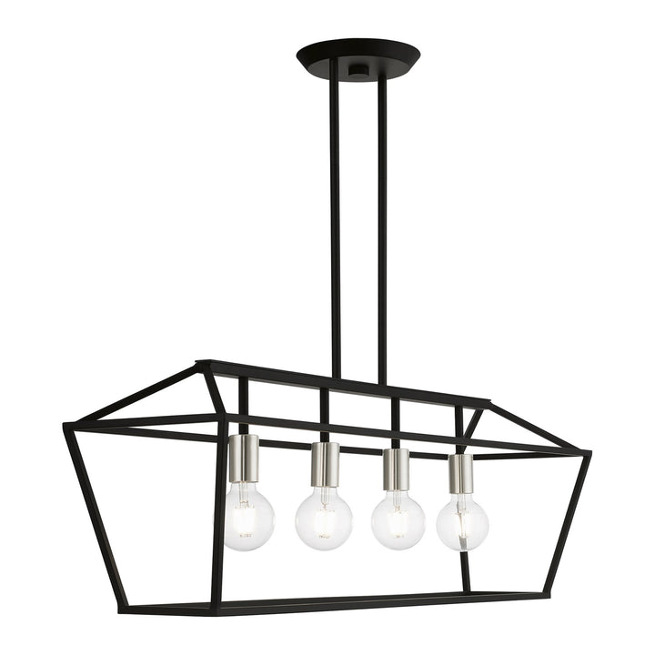 4 Light Black With Brushed Nickel Accents Linear Chandelier