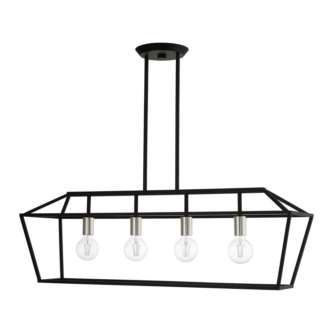 4 Light Black With Brushed Nickel Accents Linear Chandelier