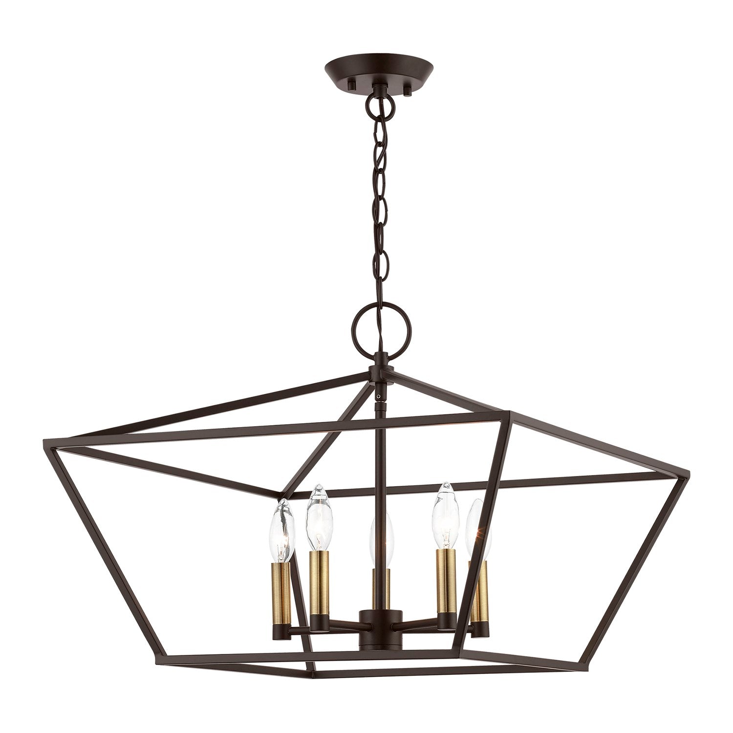 5 Light Bronze With Antique Brass Accents Chandelier