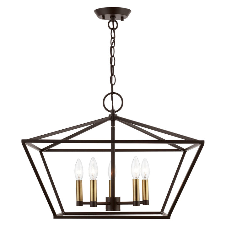 5 Light Bronze With Antique Brass Accents Chandelier