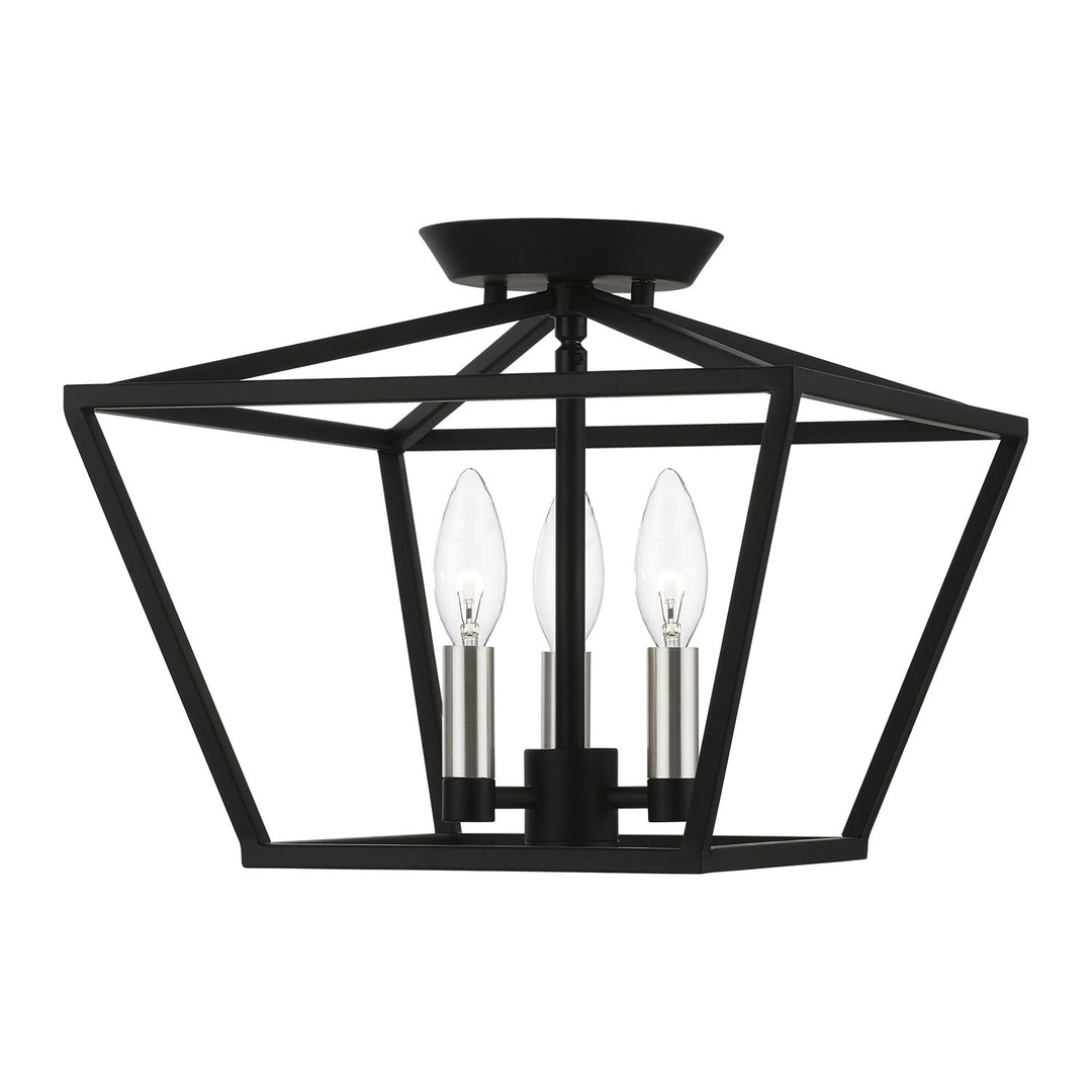 3 Light Black With Brushed Nickel Accents Square Semi-Flush by Livex Lighting