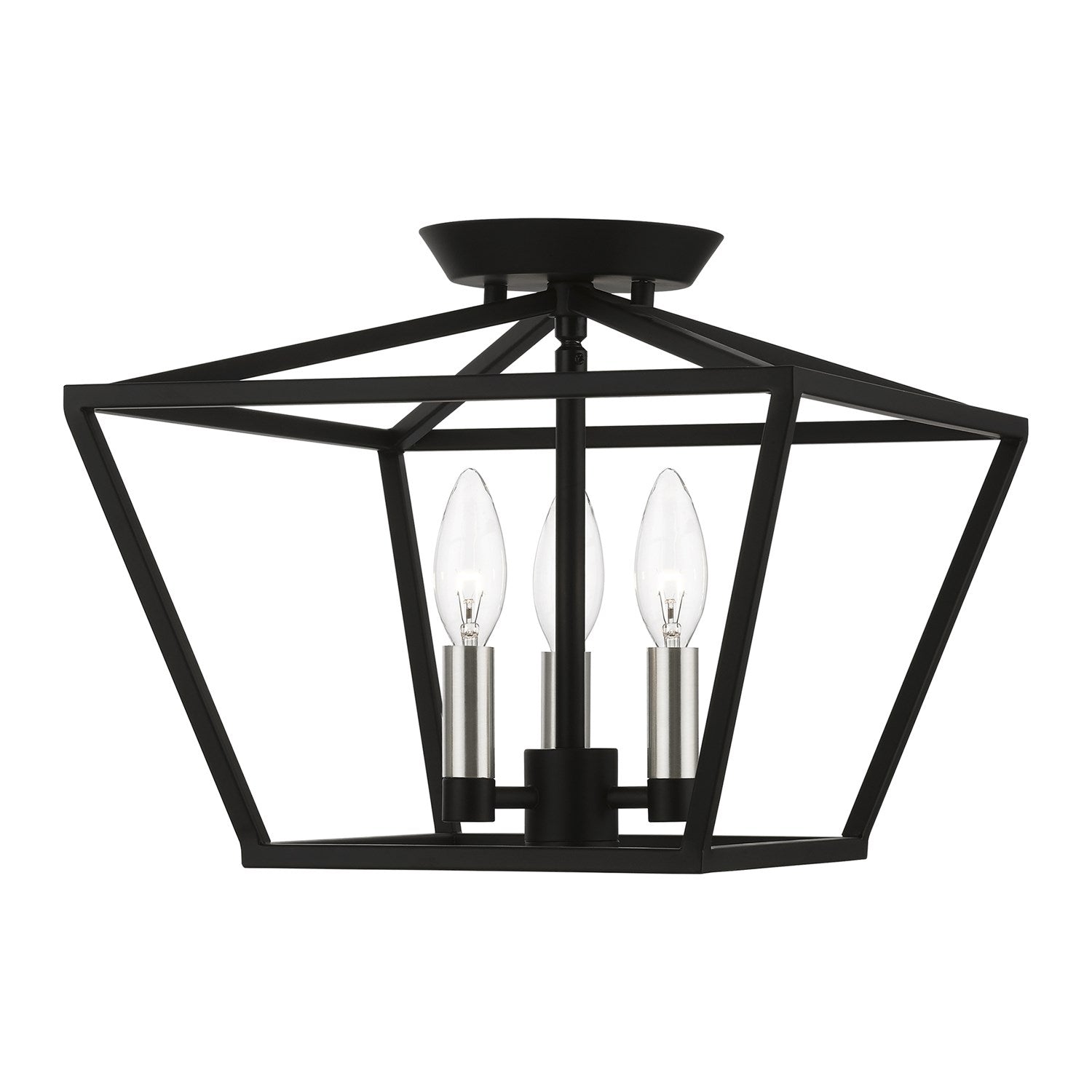 3 Light Black With Brushed Nickel Accents Square Semi-Flush by Livex Lighting