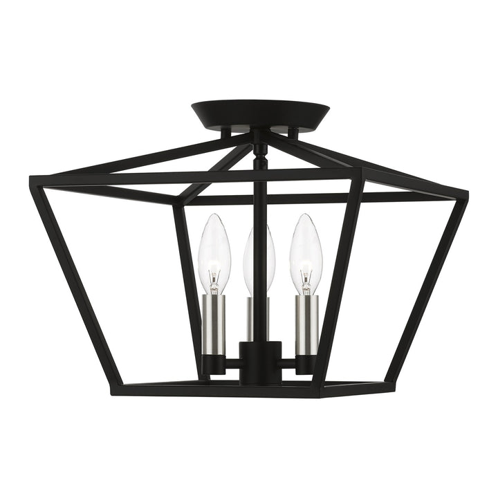 3 Light Black With Brushed Nickel Accents Square Semi-Flush by Livex Lighting