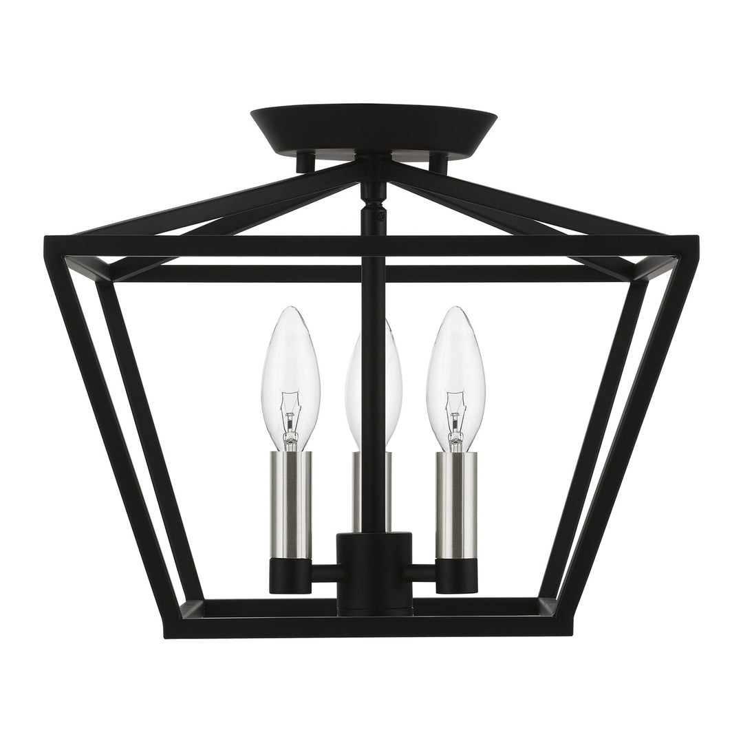 3 Light Black With Brushed Nickel Accents Square Semi-Flush