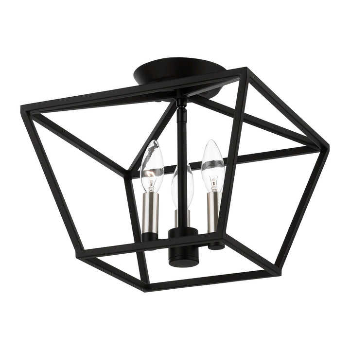 3 Light Black With Brushed Nickel Accents Square Semi-Flush